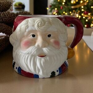 Santa Claus‎ Mug Vintage Linens & Things 24oz Christmas Cocoa Soup Red White Cup